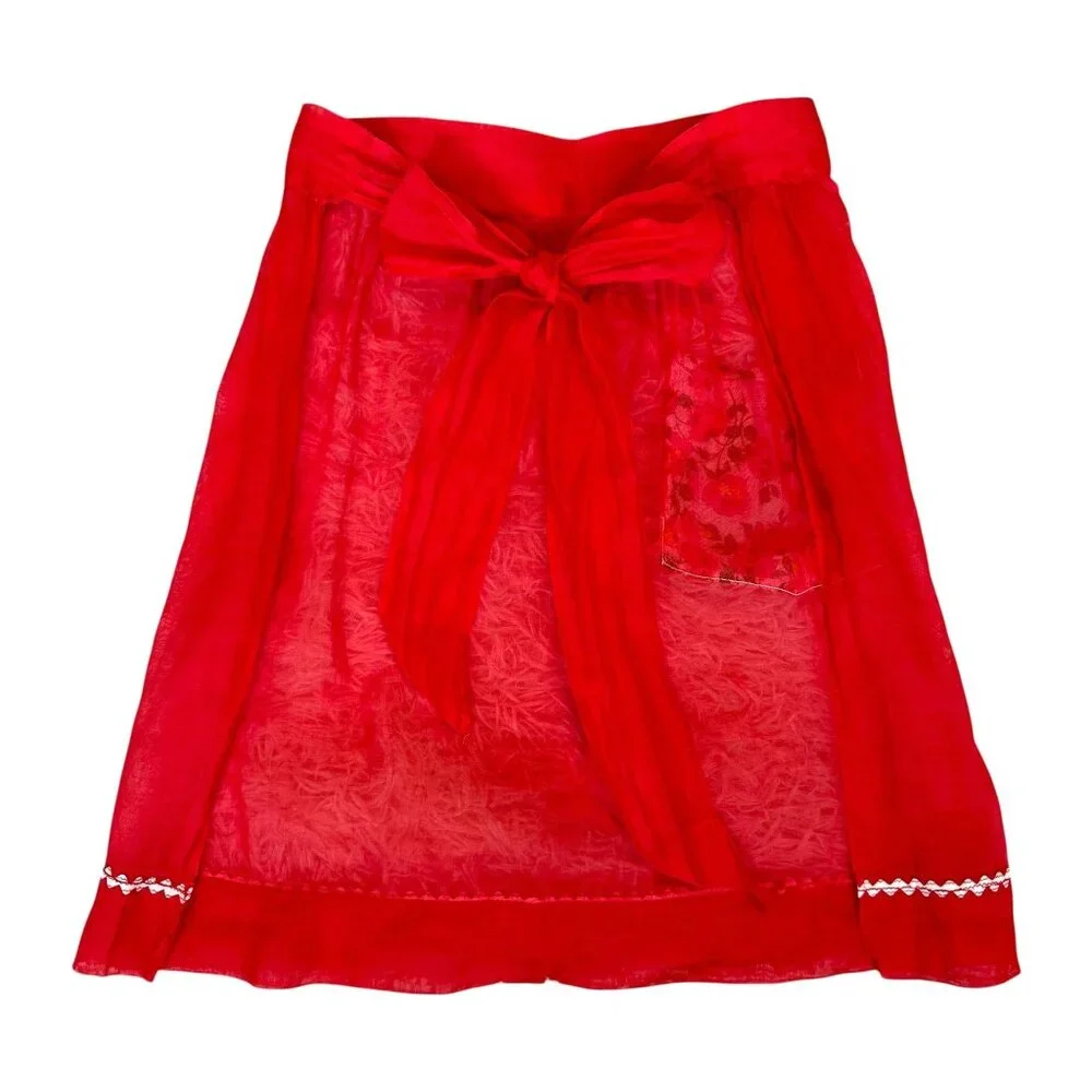 Vintage Hostess Half Apron Nylon Sheer w Floral Pocket & Ric Rac Trim‎ Handmade